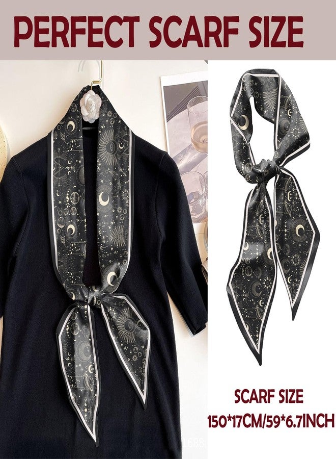 BHAHB Hair Head Scarf Silk Feeling Long Satin Neck Scarves for Handbag Cute Aesthetic Decoration Women Girls 59 * 6.7''-Moon Star - Image 2